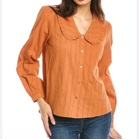 Lost + Wander Women’s Burnt Orange Button-Up Feminine Cotton Blouse New size M - Picture 1 of 11